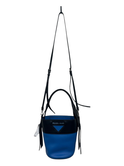 Prada Black & Blue Leather Zip Close color block Crossbody Strap Top Handle Bag Black & Blue / Small