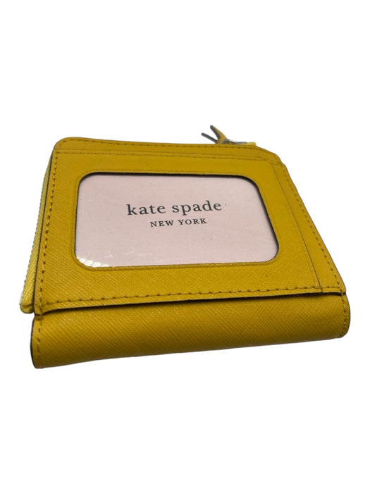 Kate Spade Yellow Leather Zip Snap Button Card holder Bi Fold Wallets Yellow