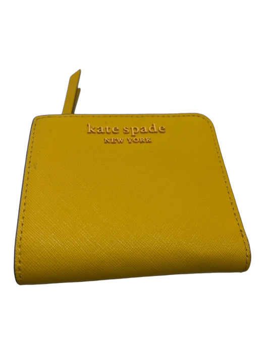 Kate Spade Yellow Leather Zip Snap Button Card holder Bi Fold Wallets Yellow