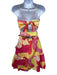 Rebecca Vallance Size 6 Pink & Yellow Linen & Rayon Tie Detail Cutout Mini Dress Pink & Yellow / 6