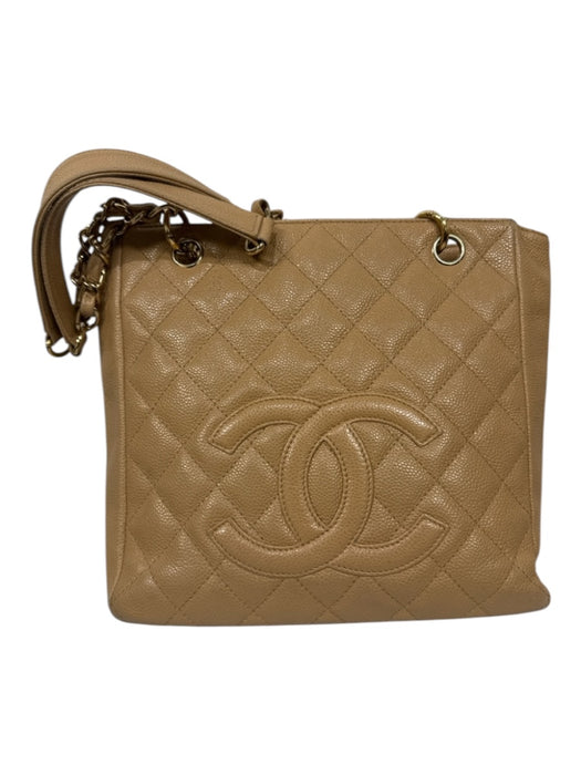 Chanel Beige Caviar Leather 2 Handles Chain Detail Gold Hardware Square Bag Beige / S