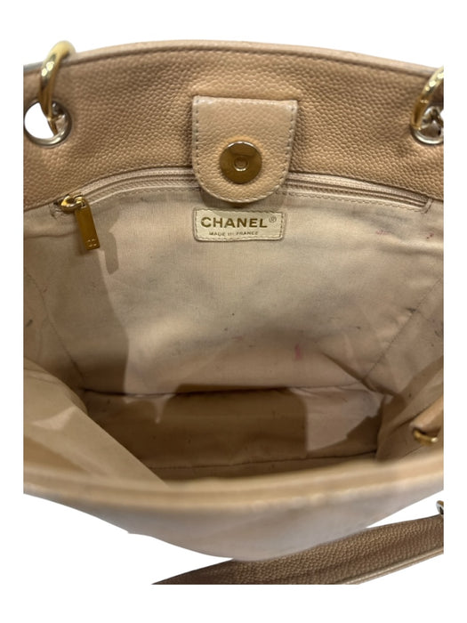 Chanel Beige Caviar Leather 2 Handles Chain Detail Gold Hardware Square Bag Beige / S