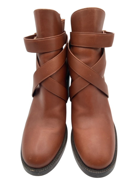 Burberry Shoe Size 37.5 Brown Leather Almond Toe Stacked Block Heel Booties Brown / 37.5