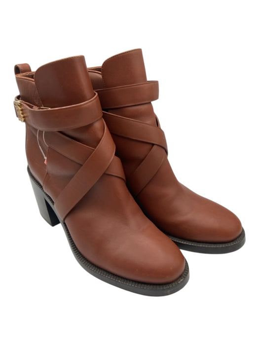 Burberry Shoe Size 37.5 Brown Leather Almond Toe Stacked Block Heel Booties Brown / 37.5