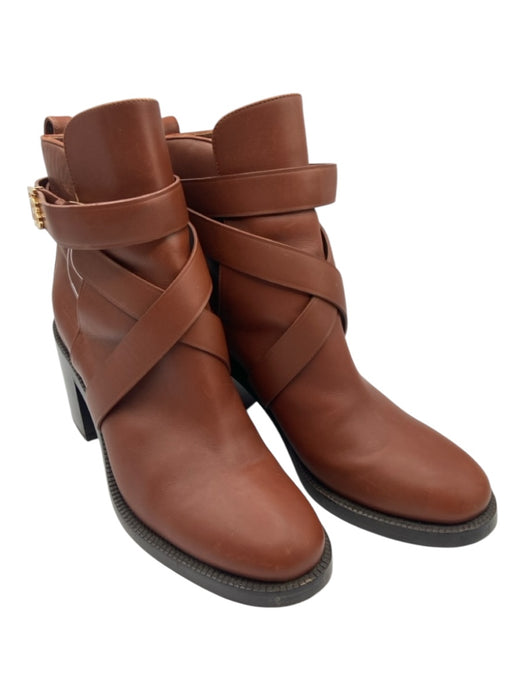 Burberry Shoe Size 37.5 Brown Leather Almond Toe Stacked Block Heel Booties Brown / 37.5