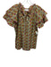 Olivia James the Label Size Large Green, Pink, Brown Cotton Floral Tie Neck Top Green, Pink, Brown / Large