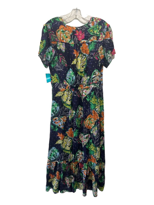 Vilagallo Size 44 Navy & Multi Viscose Surplice Floral Flutter Cap Sleeve Dress Navy & Multi / 44