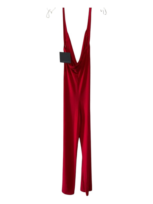 Norma kamali Size L Red Polyester Surplice Ruched Wide Leg Jumpsuit Red / L