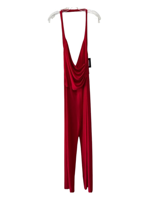 Norma kamali Size L Red Polyester Surplice Ruched Wide Leg Jumpsuit Red / L