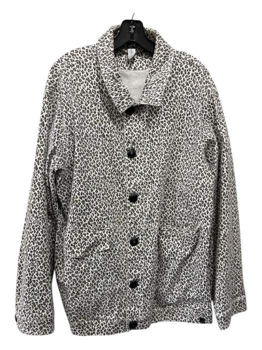 Varley Size L White, Brown & Black Cotton Animal Print Button Up Jacket White, Brown & Black / L