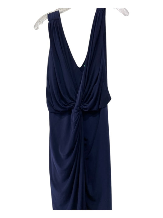 Misa Size L Navy Blue Polyester V Neck Sleeveless Knot Detail Front Slit Gown Navy Blue / L