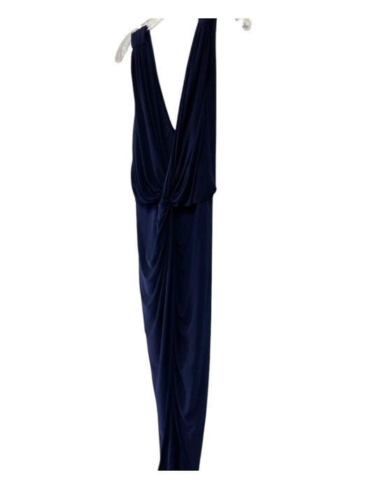 Misa Size L Navy Blue Polyester V Neck Sleeveless Knot Detail Front Slit Gown Navy Blue / L