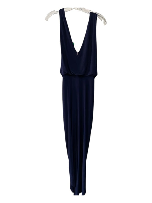 Misa Size L Navy Blue Polyester V Neck Sleeveless Knot Detail Front Slit Gown Navy Blue / L