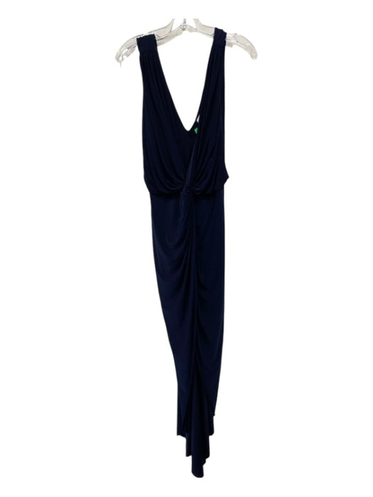 Misa Size L Navy Blue Polyester V Neck Sleeveless Knot Detail Front Slit Gown Navy Blue / L