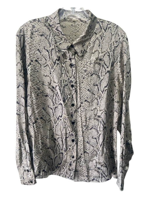 Equipment Size L Gray & Black Silk Animal Print Button Up Long Sleeve Collar Top Gray & Black / L