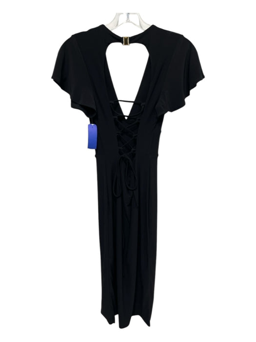 AYM Size Medium Black Polyester & Elastane Jersey Short Sleeve V Neck Dress Black / Medium