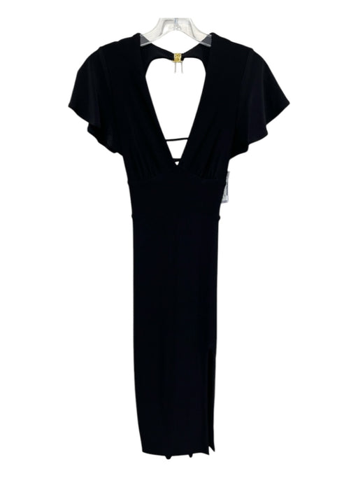 AYM Size Medium Black Polyester & Elastane Jersey Short Sleeve V Neck Dress Black / Medium