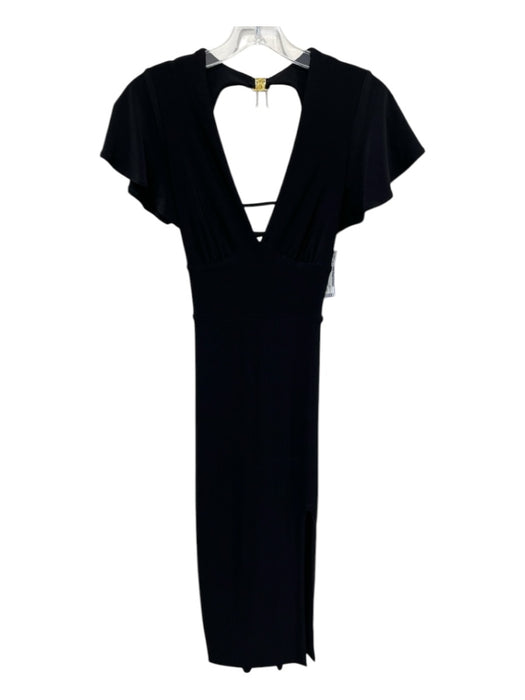 AYM Size Medium Black Polyester & Elastane Jersey Short Sleeve V Neck Dress Black / Medium