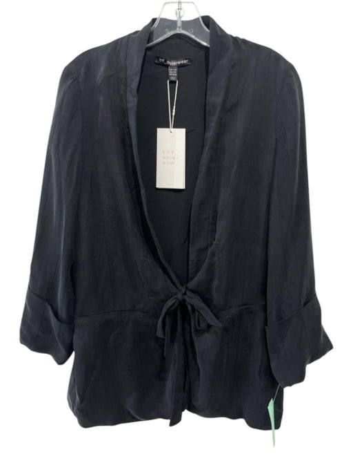 TRF Zara Size S/M Black Cupro Long Cuff Sleeve Tie Front Pockets Jacket Black / S/M