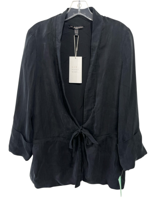 TRF Zara Size S/M Black Cupro Long Cuff Sleeve Tie Front Pockets Jacket Black / S/M