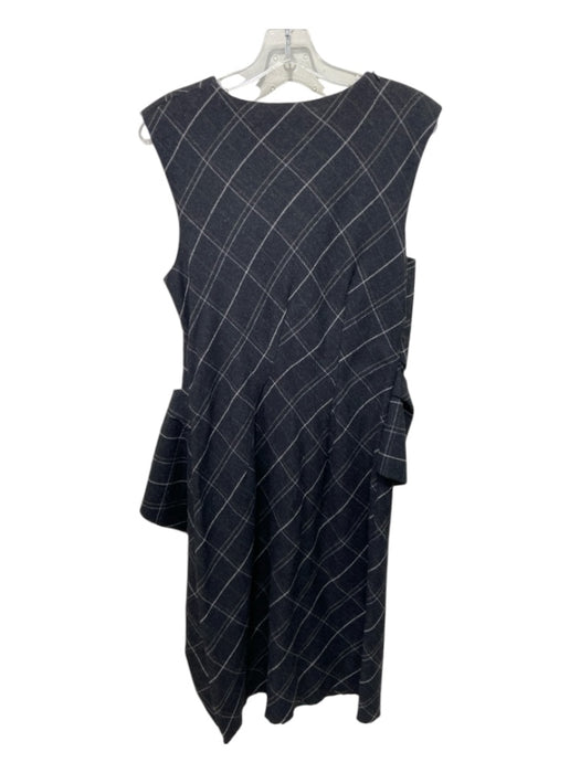 Lanvin Size 42 Gray Wool Plaid Ruffle Detail Sleeveless Shoulder Zip Dress Gray / 42