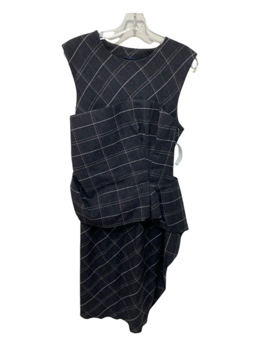 Lanvin Size 42 Gray Wool Plaid Ruffle Detail Sleeveless Shoulder Zip Dress Gray / 42