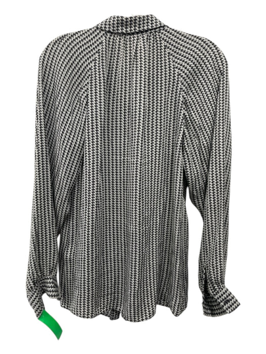 Reiss Size 2 Gray & Black Viscose Houndstooth Long Sleeve Collar Button up Top Gray & Black / 2