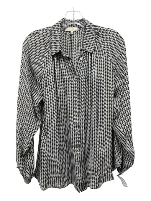 Reiss Size 2 Gray & Black Viscose Houndstooth Long Sleeve Collar Button up Top Gray & Black / 2