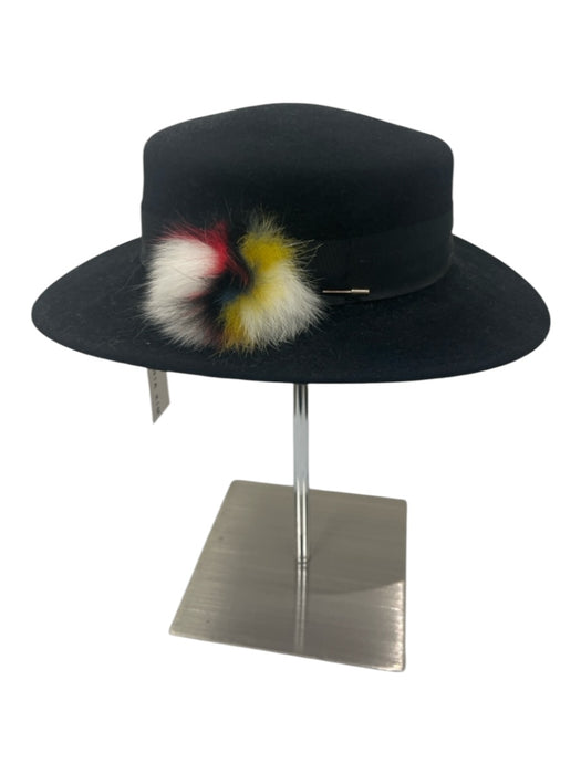 Eugenia Kim Black & Multi Wool Brim Pom Pom Flat Top Hat Black & Multi / M