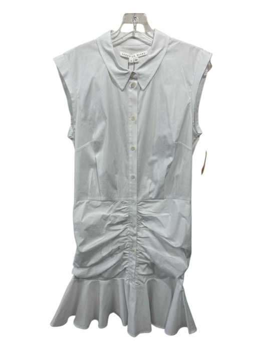Veronica Beard Size 10 White Cotton Cap Sleeve Buttons Flare Hem Dress White / 10