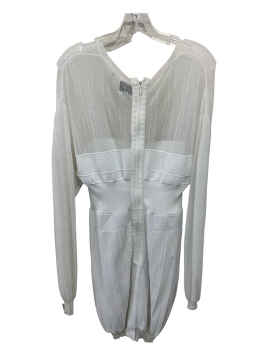 Herve Leger Size L White Polyamide & Viscose Blend Long Sleeve Shimmer Dress White / L