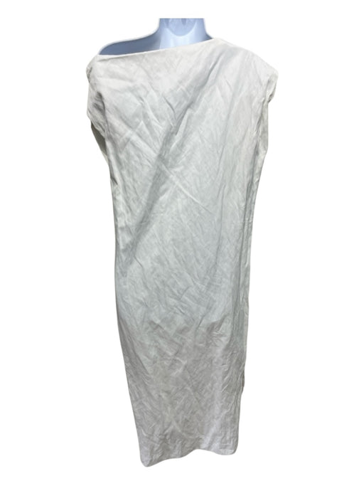 Zara Size M Off White Viscose & Cotton Cap Sleeve Wide Neck Crinkle Midi Dress Off White / M