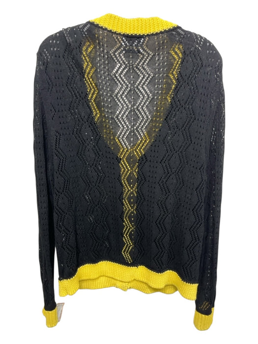 Ganni Size L Black & Yellow Long Sleeve Loose Knit Bedazzled Buttons Cardigan Black & Yellow / L