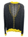 Ganni Size L Black & Yellow Long Sleeve Loose Knit Bedazzled Buttons Cardigan Black & Yellow / L