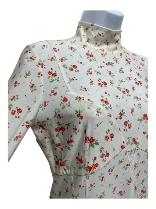 Paco Rabanne Size 38 White, Red, Green Viscose & Elastane Long Sleeve Midi Dress White, Red, Green / 38