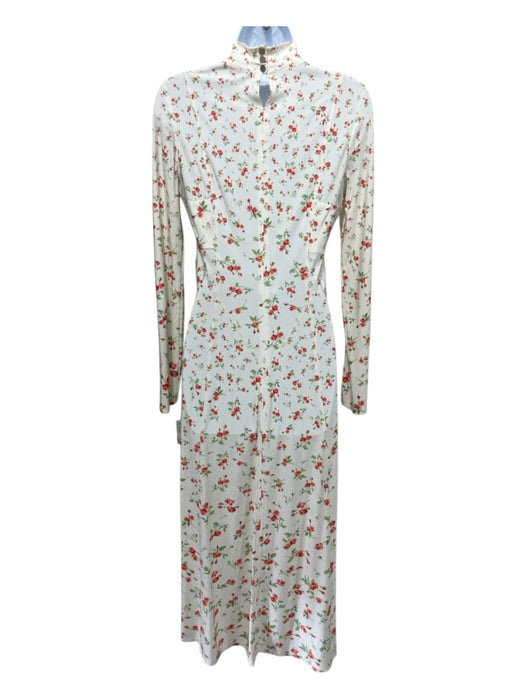 Paco Rabanne Size 38 White, Red, Green Viscose & Elastane Long Sleeve Midi Dress White, Red, Green / 38