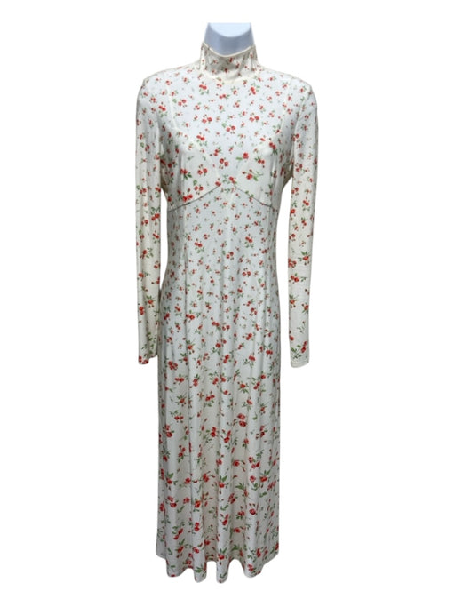 Paco Rabanne Size 38 White, Red, Green Viscose & Elastane Long Sleeve Midi Dress White, Red, Green / 38