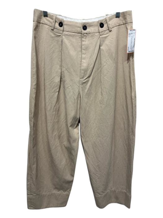 Zara Size L Khaki Beige Polyester & Cotton Zip Fly High Rise Pleat Pants Khaki Beige / L