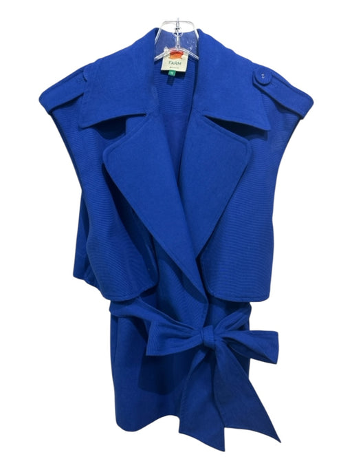 Farm Rio Size XS Blue Lyocell & Cotton Buttons Oversized Collar Sash Inc Vest Blue / XS