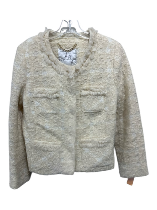 Milly Size 10 Ecru Cream Wool & Polyamide Long Sleeve tweed Snaps Jacket Ecru Cream / 10
