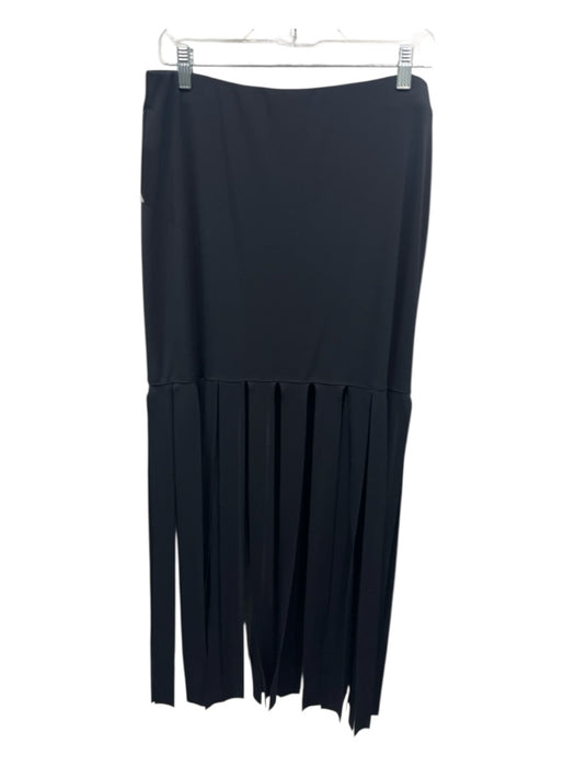 Zara Size L Black Polyester Elastic Waistband Fringe Midi Skirt Black / L