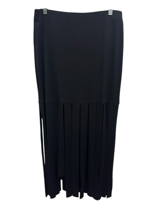 Zara Size L Black Polyester Elastic Waistband Fringe Midi Skirt Black / L