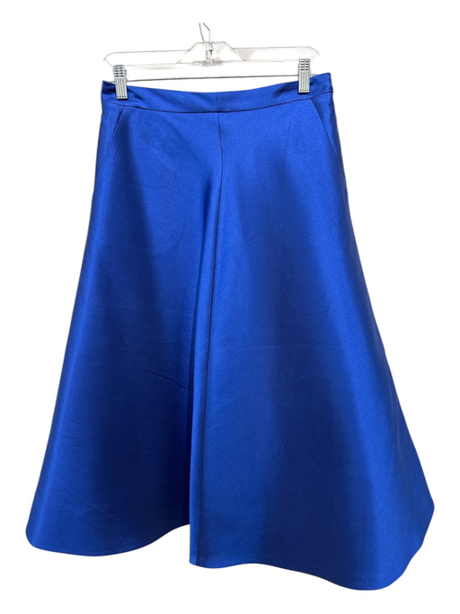 San Andres Size 44 Blue Polyester Blend Satin Back Zip A Line Midi Skirt Blue / 44