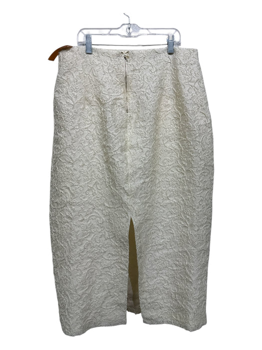 Zara Size L Cream White Viscose Jacquard Back Zip Pleat Detail Midi Skirt Cream White / L