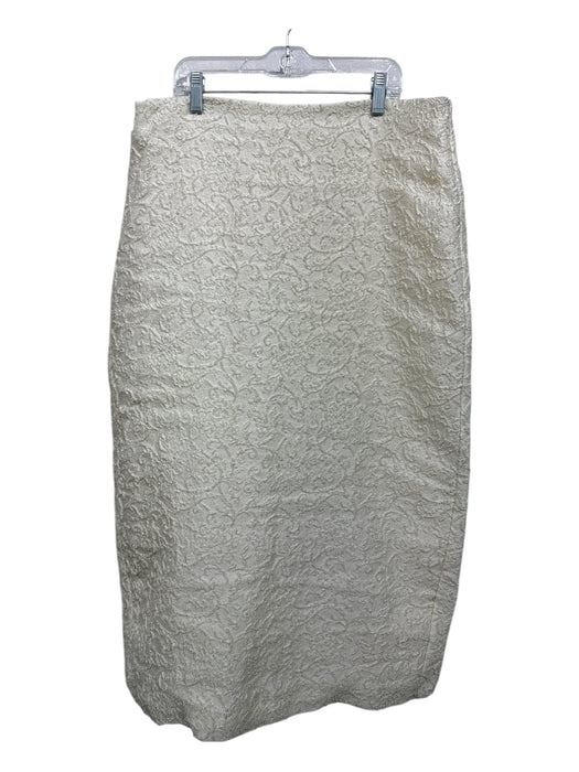 Zara Size L Cream White Viscose Jacquard Back Zip Pleat Detail Midi Skirt Cream White / L