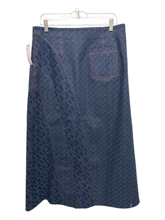 moonray Size L Dark Wash Cotton Denim Buttons Flap Pocket Monogram Midi Skirt Dark Wash / L
