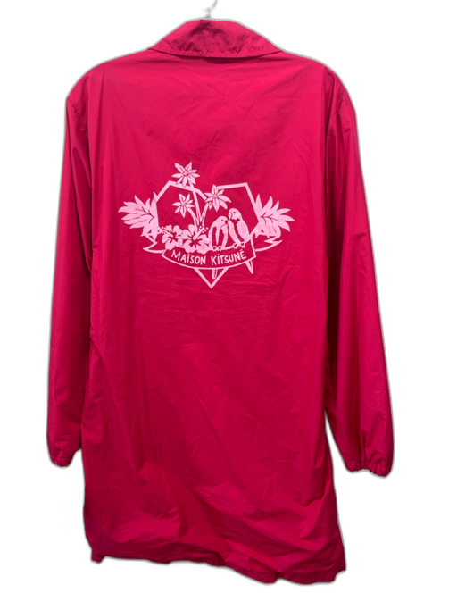Maison Kitsune Size M Red & Pink Nylon Graphic Button Up Collar Jacket Red & Pink / M