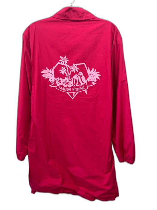 Maison Kitsune Size M Red & Pink Nylon Graphic Button Up Collar Jacket Red & Pink / M