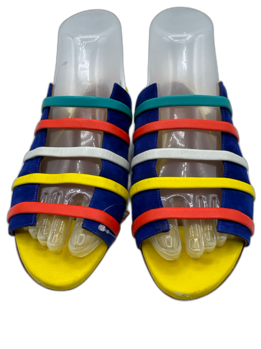 Malone Souliers Shoe Size 38 Blue, Yellow, Multi Suede Stacked Heel Sandals Blue, Yellow, Multi / 38