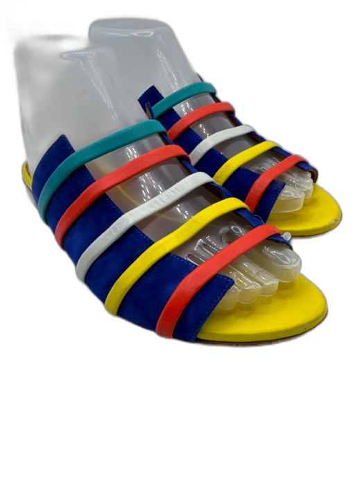 Malone Souliers Shoe Size 38 Blue, Yellow, Multi Suede Stacked Heel Sandals Blue, Yellow, Multi / 38